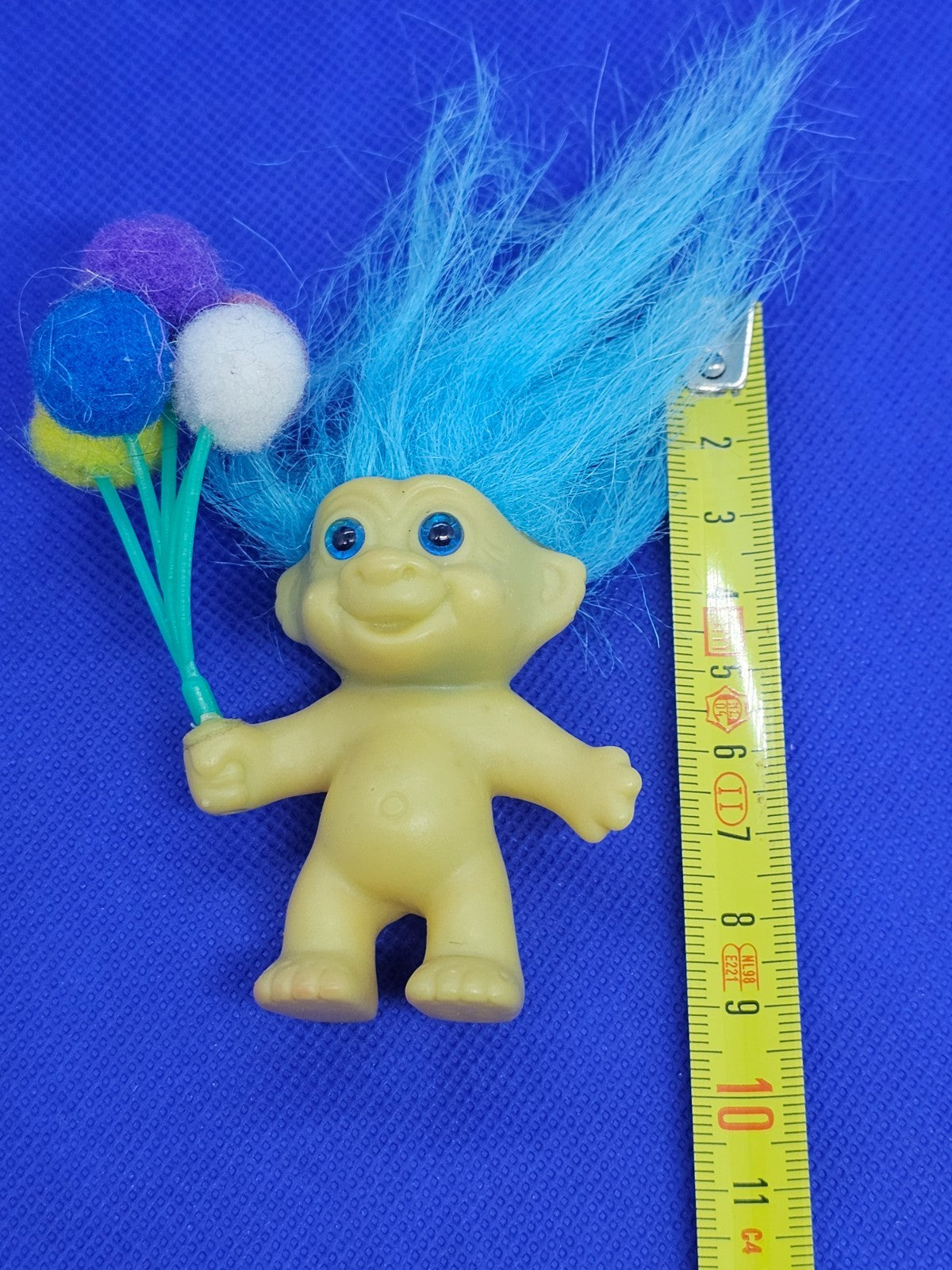 Figurine Troll Doll vintage cheveux bleus bouquet ballons Made in Korea 8 cm3