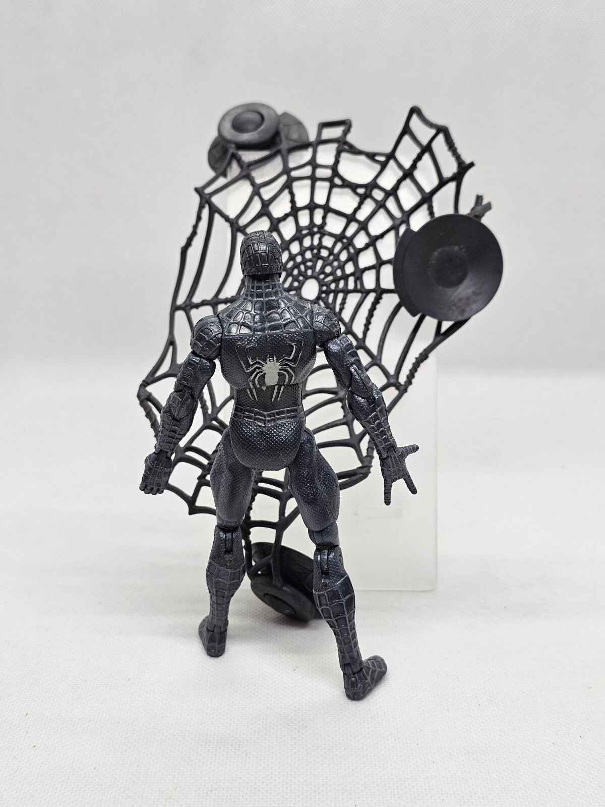 Spider‑Man Costume Noir Figurine Rare 15 cm, Hasbro 2006, Toile Endommagée