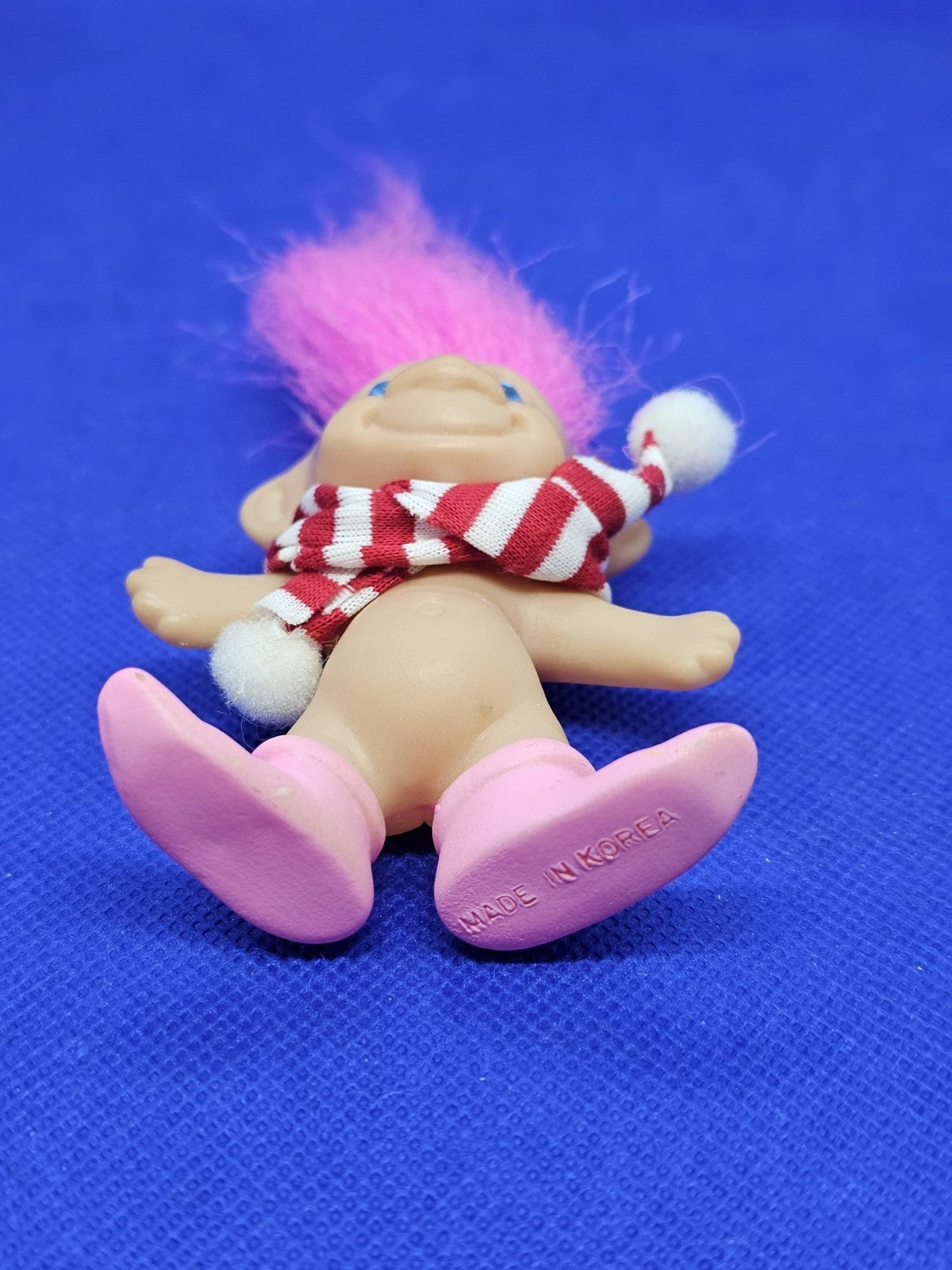Troll vintage cheveux roses écharpe rayée Made in Korea années 904