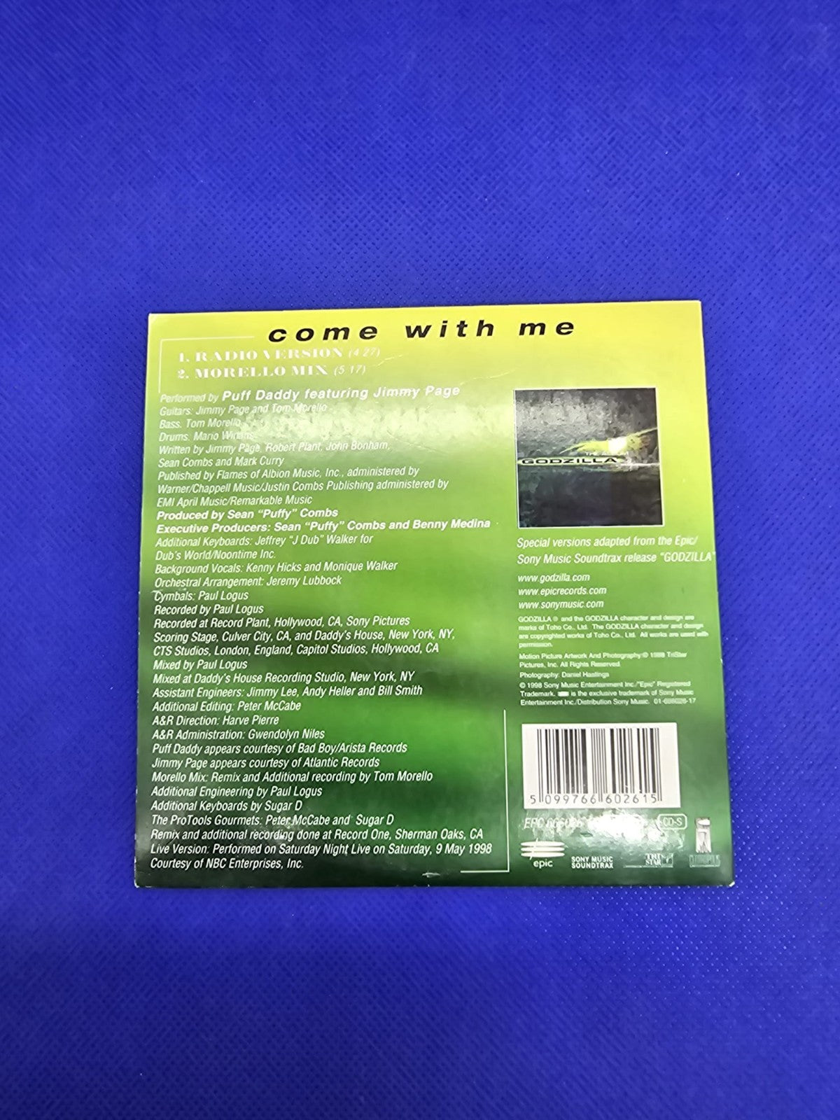 Puff Daddy Jimmy Page Come With Me Godzilla CD Single Epic 19981