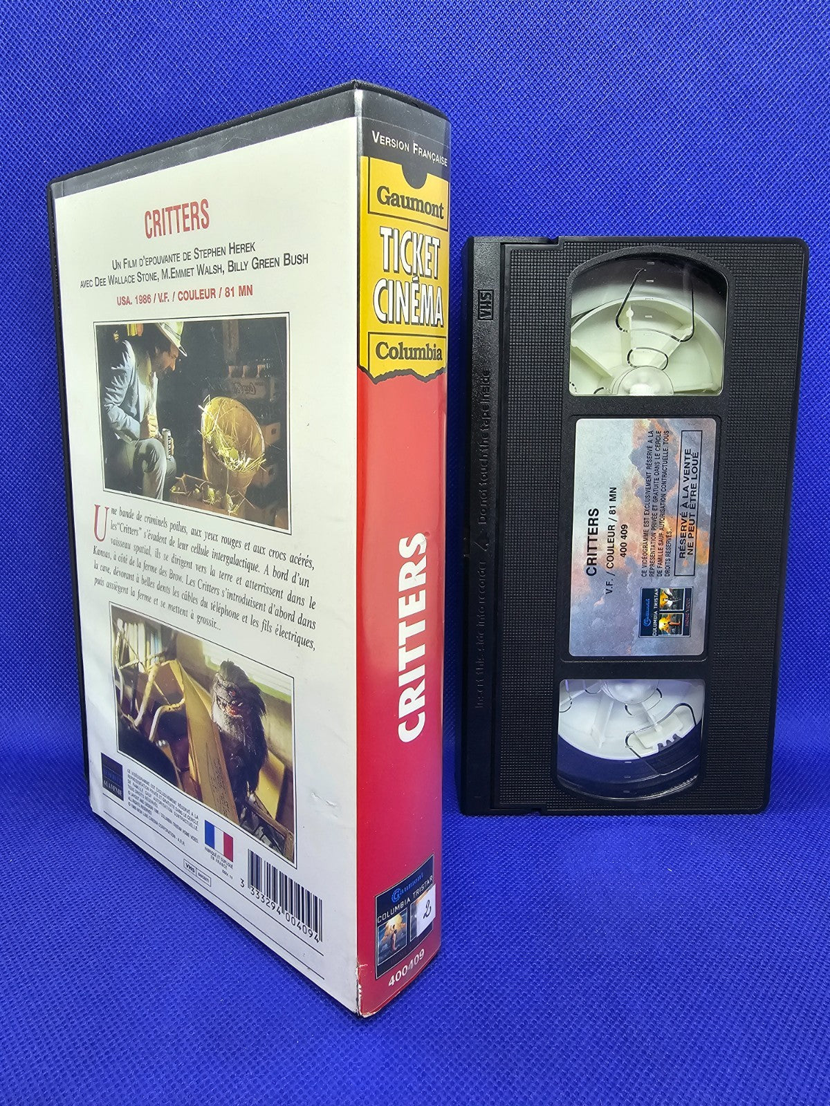 Critters VHS Ticket Cinéma, Film Horreur, Gaumont Columbia, 1986, VF PAL SECAM1