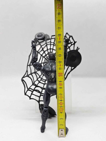 Spider‑Man Costume Noir Figurine Rare 15 cm, Hasbro 2006, Toile Endommagée