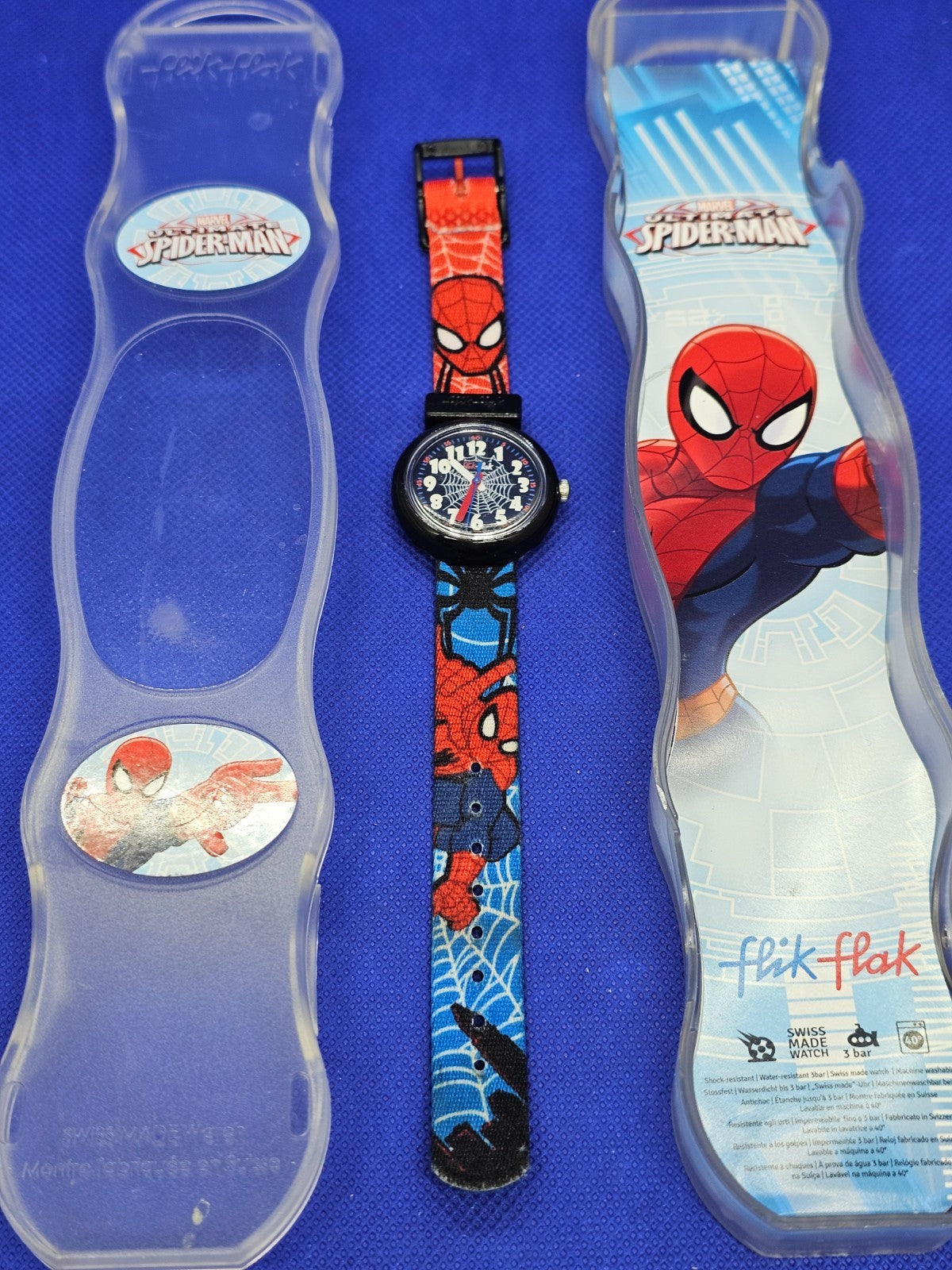 Montre enfant Flik Flak Spider Man Marvel Swiss Made complète avec boîte très bo2