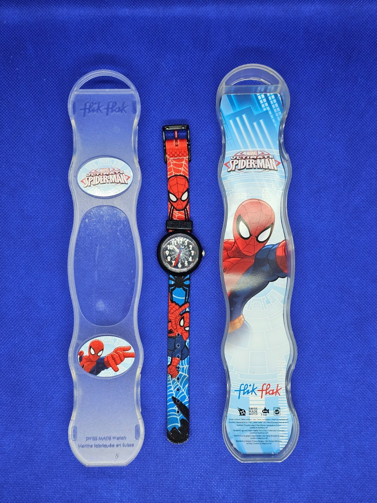 Montre enfant Flik Flak Spider Man Marvel Swiss Made complète avec boîte très bo1