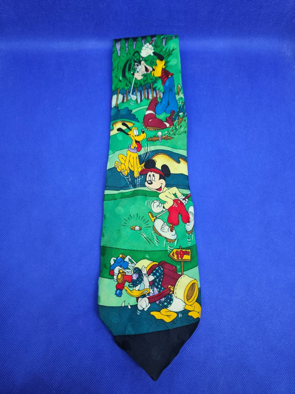 Cravate Disney Store Mickey Donald Dingo Pluto Golf Vintage 100 % Soie0
