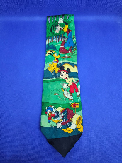 Cravate Disney Store Mickey Donald Dingo Pluto Golf Vintage 100 % Soie0