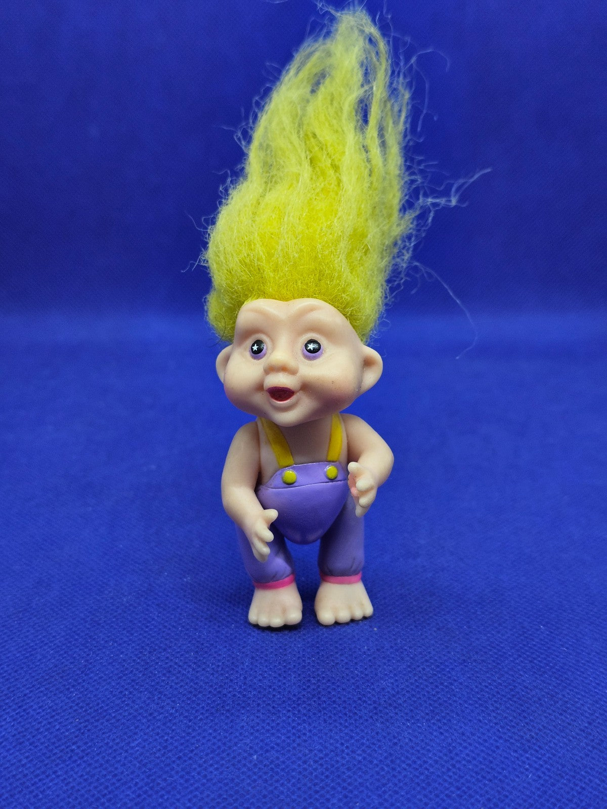 Magic Troll Baby Applause 1991 Cheveux Jaunes Salopette Violette Vintage 7.5 cm0
