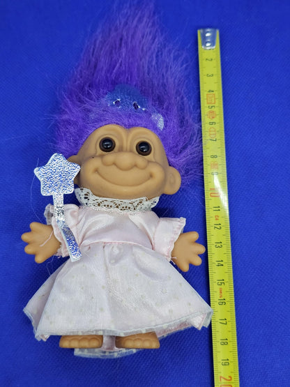 Troll Fairy Princess Russ Années 90 Cheveux Violets Robe Rose 18 cm1