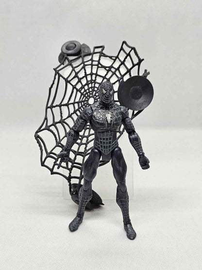 Spider‑Man Costume Noir Figurine Rare 15 cm, Hasbro 2006, Toile Endommagée