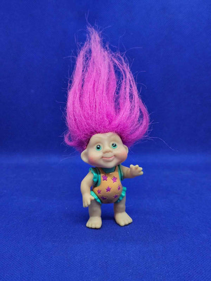 Baby Troll Magic Trolls Applause 1991 cheveux roses étoiles 8 cm