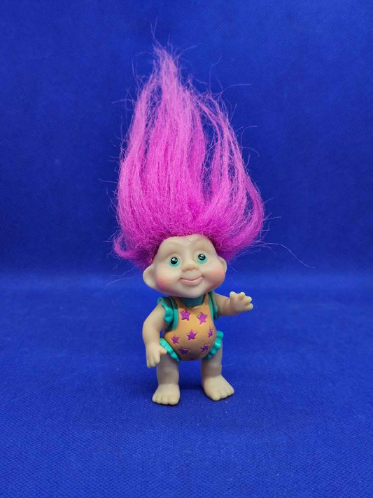 Baby Troll Magic Trolls Applause 1991 cheveux roses étoiles 8 cm