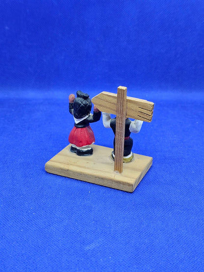 Scène Folklorique Espagnole Couple Traditionnel Terre Cuite Peinte Socle Bois Vi1