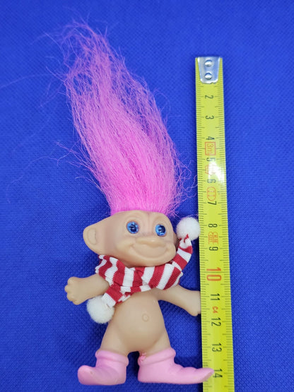 Troll vintage cheveux roses écharpe rayée Made in Korea années 903