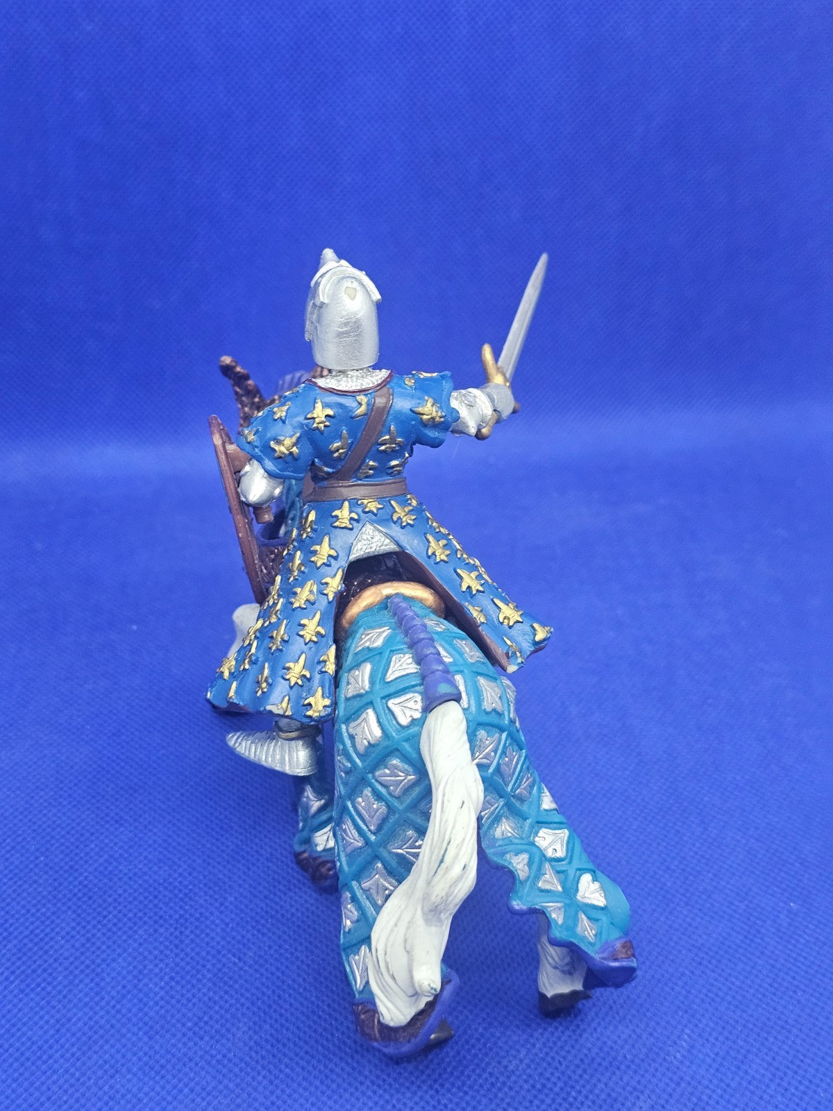 Chevalier Bleu Fleur de Lys et Cheval Licorne Papo Médiéval Lot 2 Figurines3