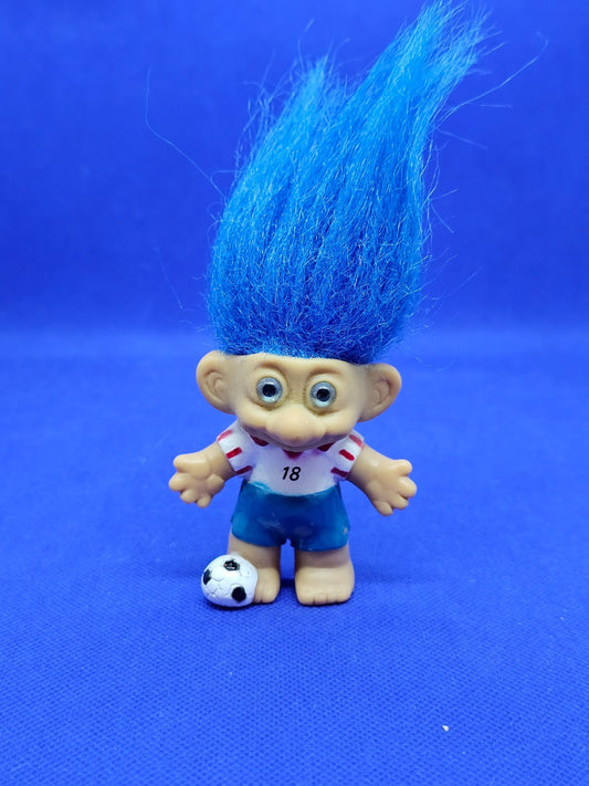 Happy Troll Footballeur Numéro 18 Cheveux Bleus Figurine Vintage Années 90 8 cm0