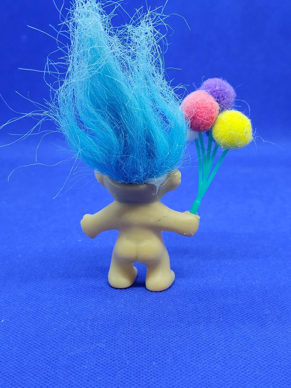 Figurine Troll Doll vintage cheveux bleus bouquet ballons Made in Korea 8 cm1