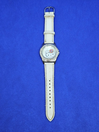Montre Hello Kitty Sanrio 2008 ZR24274 Bracelet Blanc Strass Vintage0