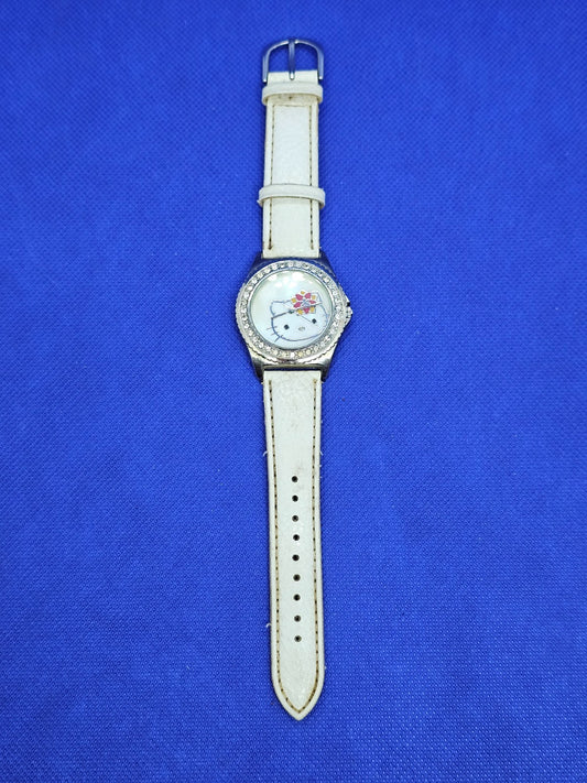 Montre Hello Kitty Sanrio 2008 ZR24274 Bracelet Blanc Strass Vintage0