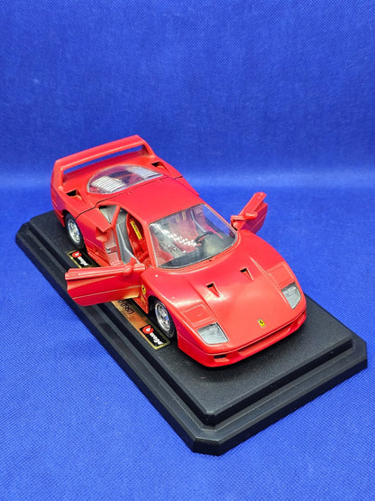 Ferrari F40 1987 Bburago 124 Miniature Rouge Avec Socle Sans Essuie Glace3
