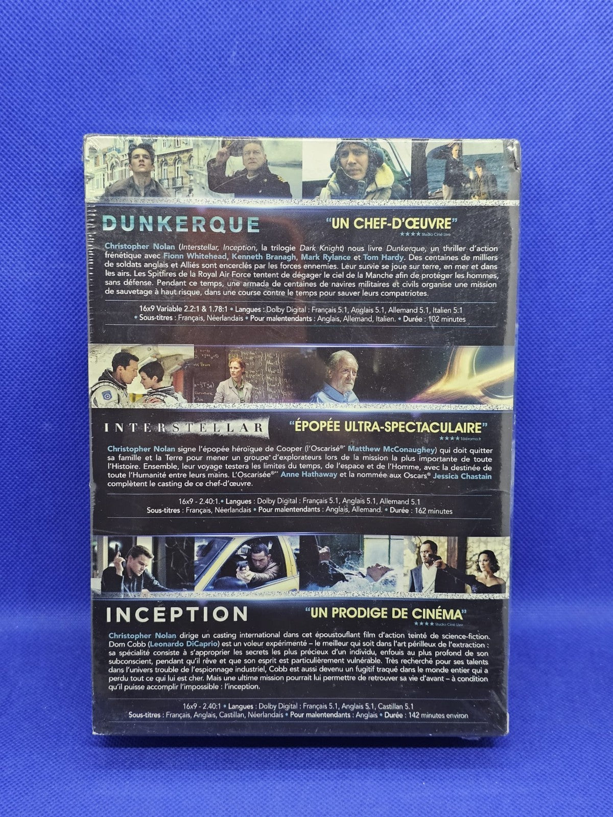 Christopher Nolan Coffret 3 DVD Dunkerque Interstellar Inception Warner Bros 2013