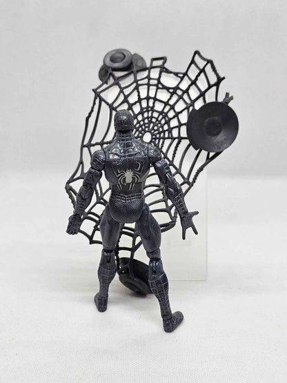 Spider‑Man Costume Noir Figurine Rare 15 cm, Hasbro 2006, Toile Endommagée