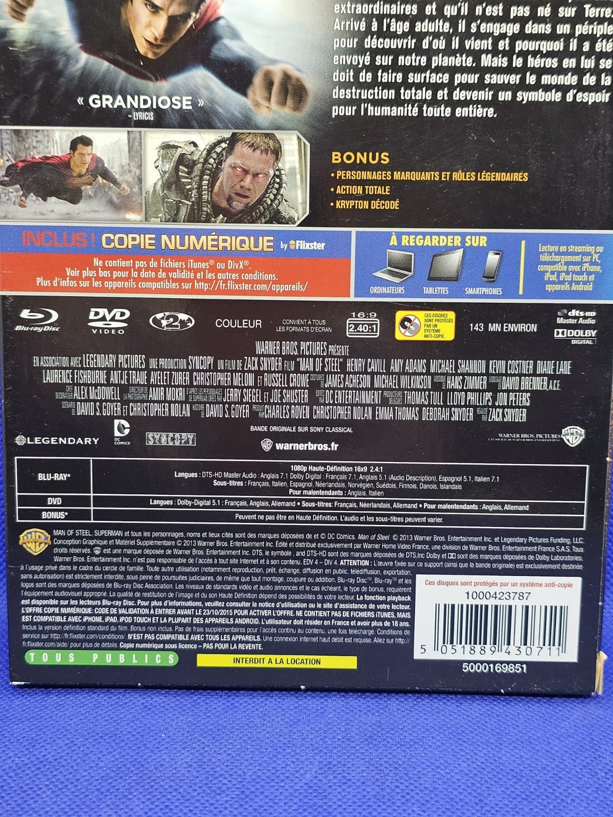 Man of Steel Digipack Blu-ray DVD Superman Henry Cavill Warner Bros 20133