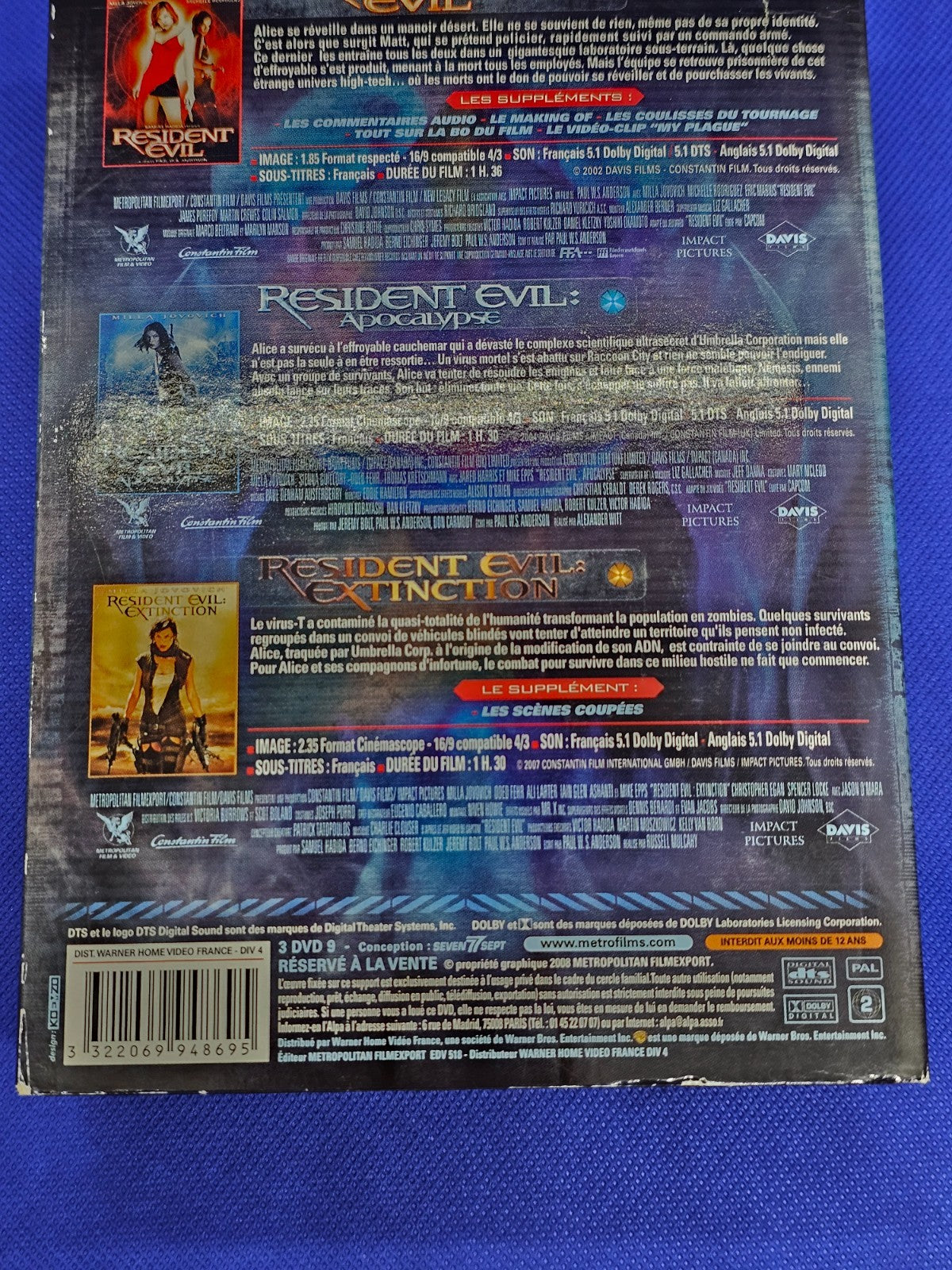 Resident Evil La Trilogie Coffret 3 DVD VF Metropolitan 2008 Milla Jovovich2
