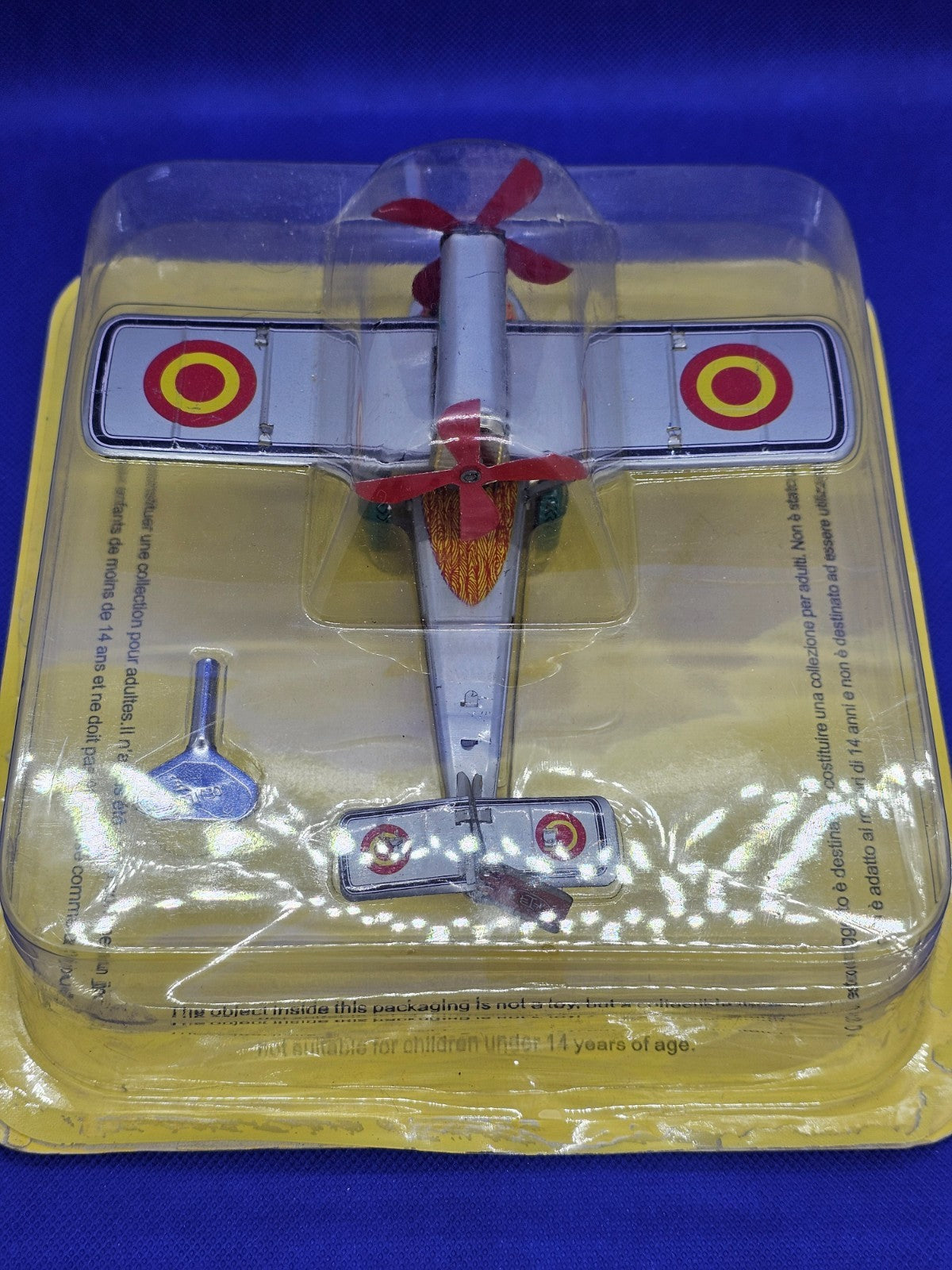 Avion Paya Reproduction Vintage Wind-Up Tin Toy Biplan Jouet Mécanique3