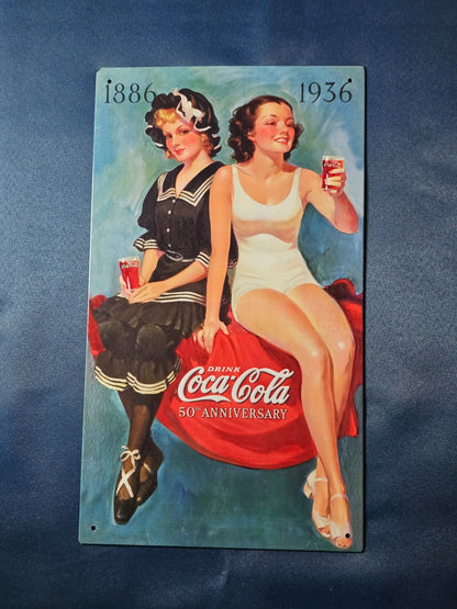 Coca-Cola 50th Anniversary 1886 1936 Metal Sign DeAgostini 30x20 cm Brocante0
