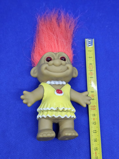 Poupée Troll Vintage Robe Jaune Cheveux Rouges Années 1990 14 cm1