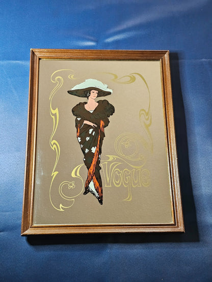 Vintage Vogue Wall Mirror Art Nouveau Lady Wooden Frame 30x40 cm Brocante0