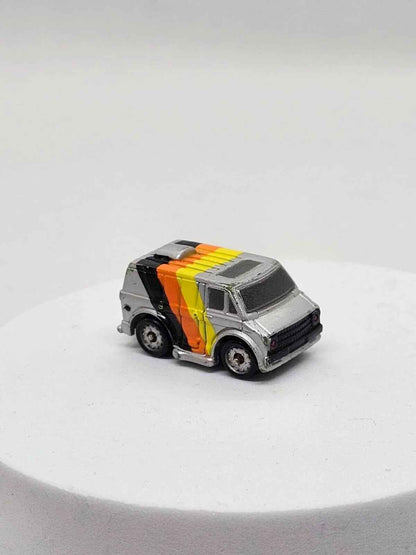 Micro Machines Chevrolet Van, 70s Silver Orange Black Yellow, Galoob 1987
