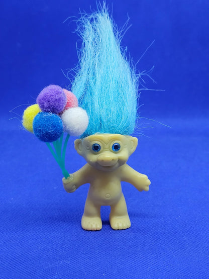 Figurine Troll Doll vintage cheveux bleus bouquet ballons Made in Korea 8 cm0