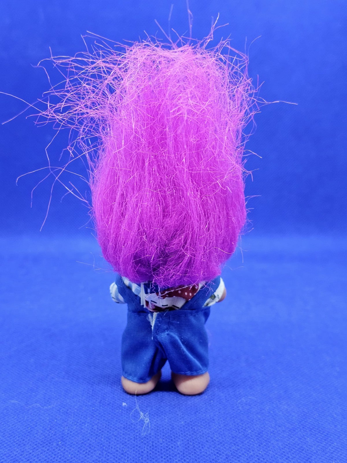 DAM Troll Vintage 1985 Cheveux Violets Salopette Bleue Good Luck Troll 12 cm3
