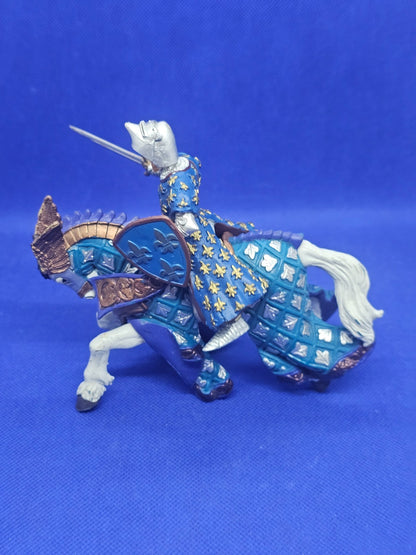 Chevalier Bleu Fleur de Lys et Cheval Licorne Papo Médiéval Lot 2 Figurines4