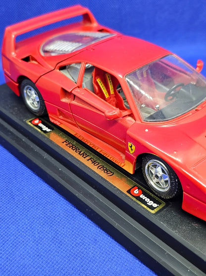 Ferrari F40 1987 Bburago 124 Miniature Rouge Avec Socle Sans Essuie Glace2