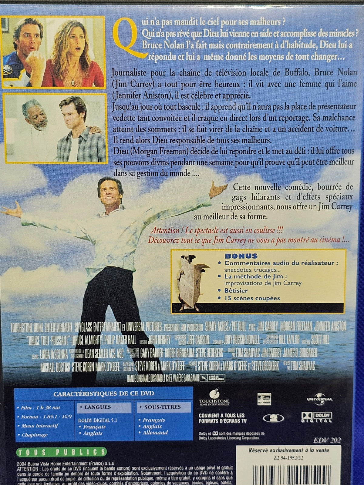 Bruce Tout-Puissant DVD Jim Carrey Morgan Freeman Touchstone 2004 Zone 22