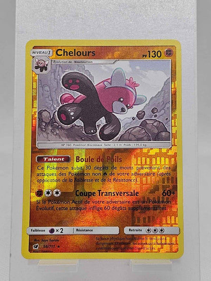 Chelours 56/111, Reverse Holo, Pokémon Soleil & Lune, 2017, Carte Rare FR