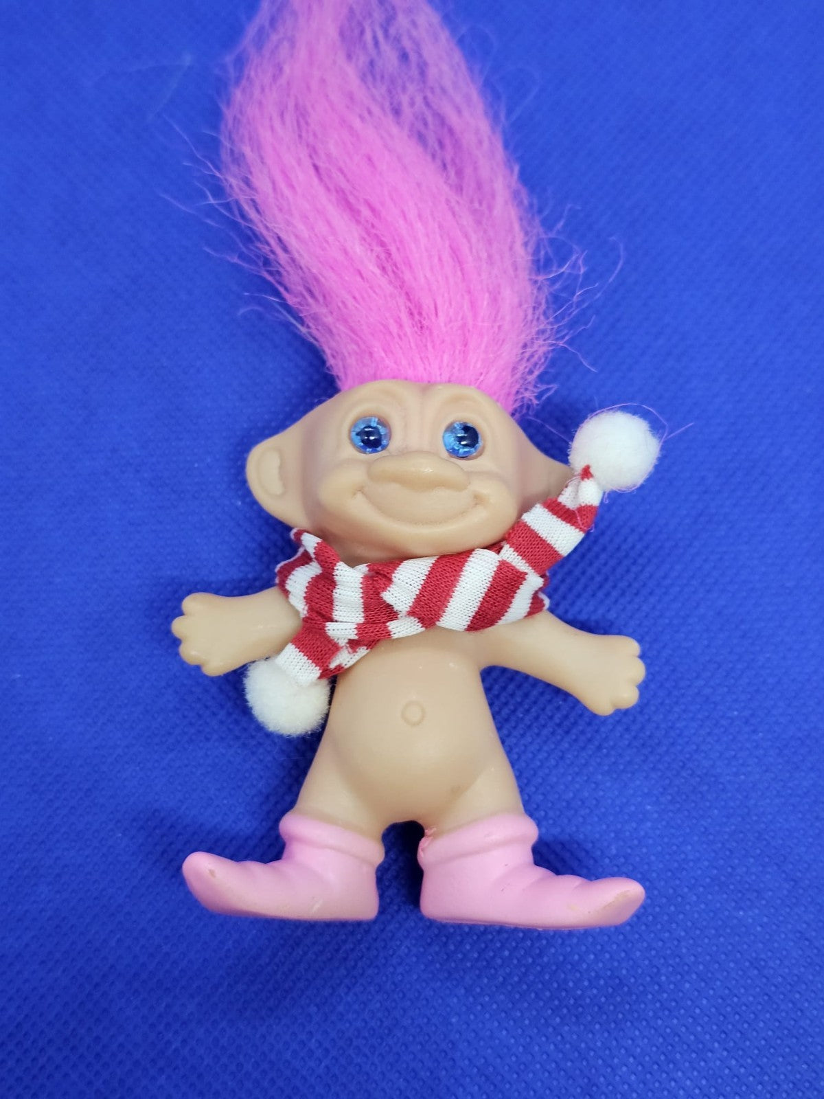 Troll vintage cheveux roses écharpe rayée Made in Korea années 902