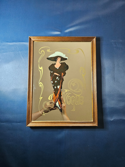 Vintage Vogue Wall Mirror Art Nouveau Lady Wooden Frame 30x40 cm Brocante1