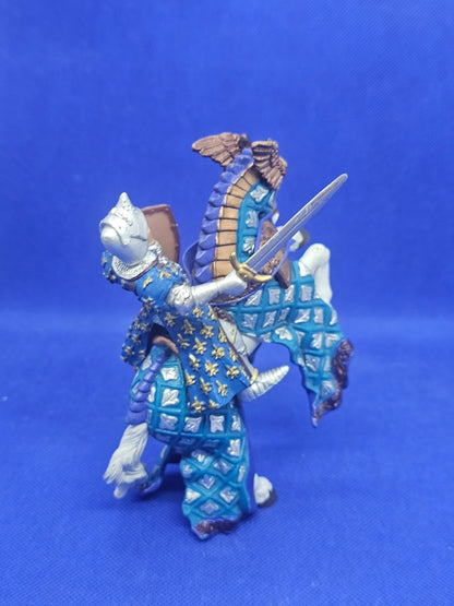 Chevalier Bleu Fleur de Lys et Cheval Licorne Papo Médiéval Lot 2 Figurines2