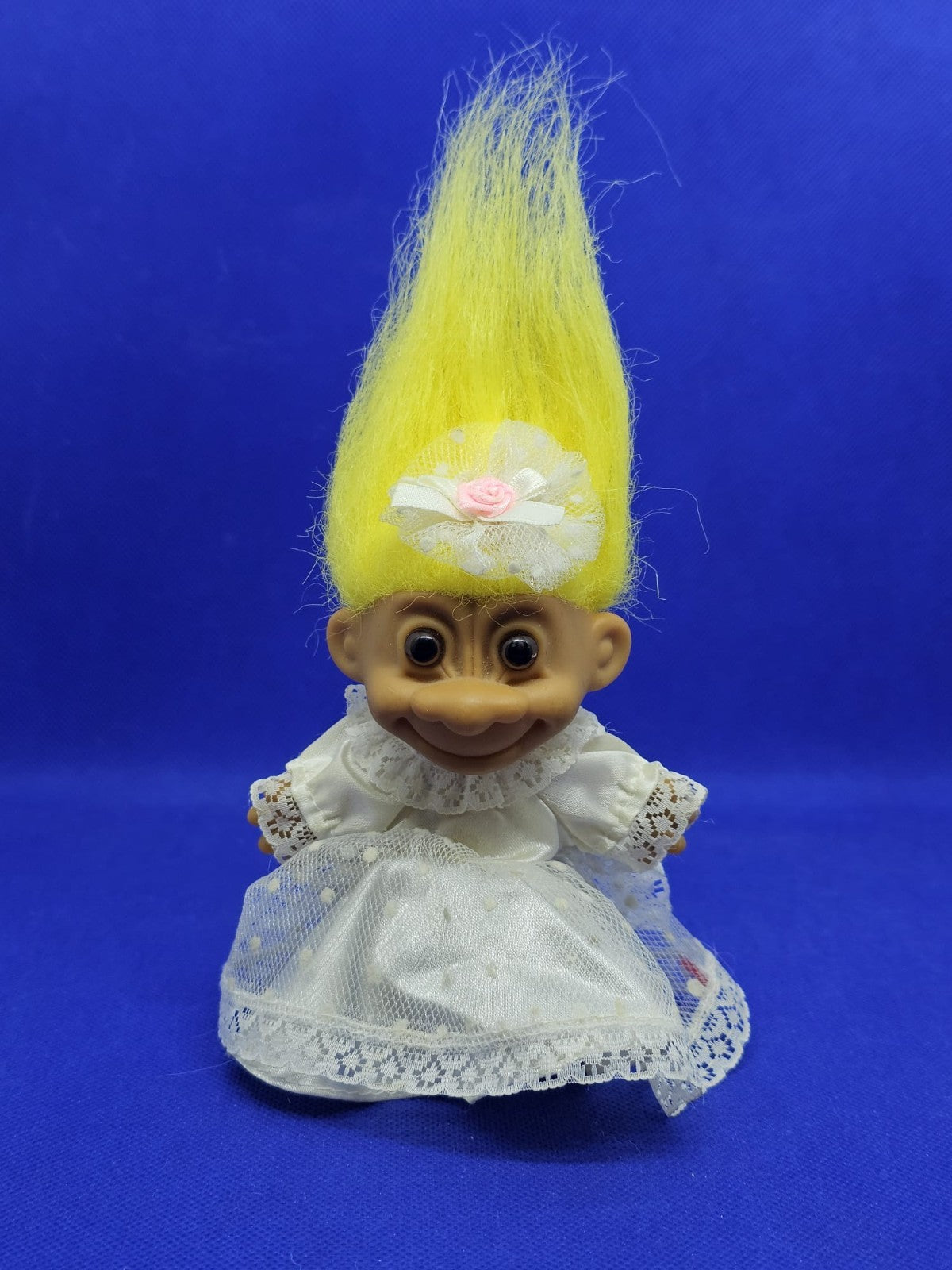 Troll Mariée Russ Vintage Années 90 Cheveux Jaunes Robe Blanche0