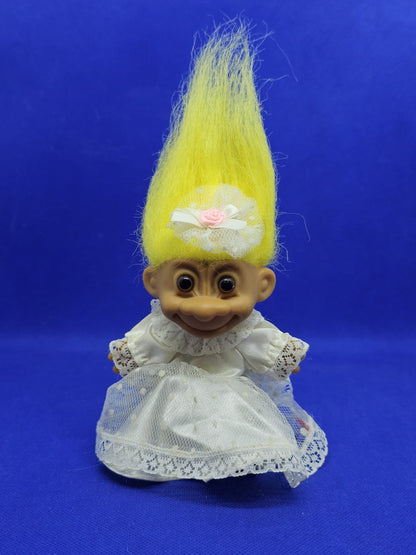 Troll Mariée Russ Vintage Années 90 Cheveux Jaunes Robe Blanche0