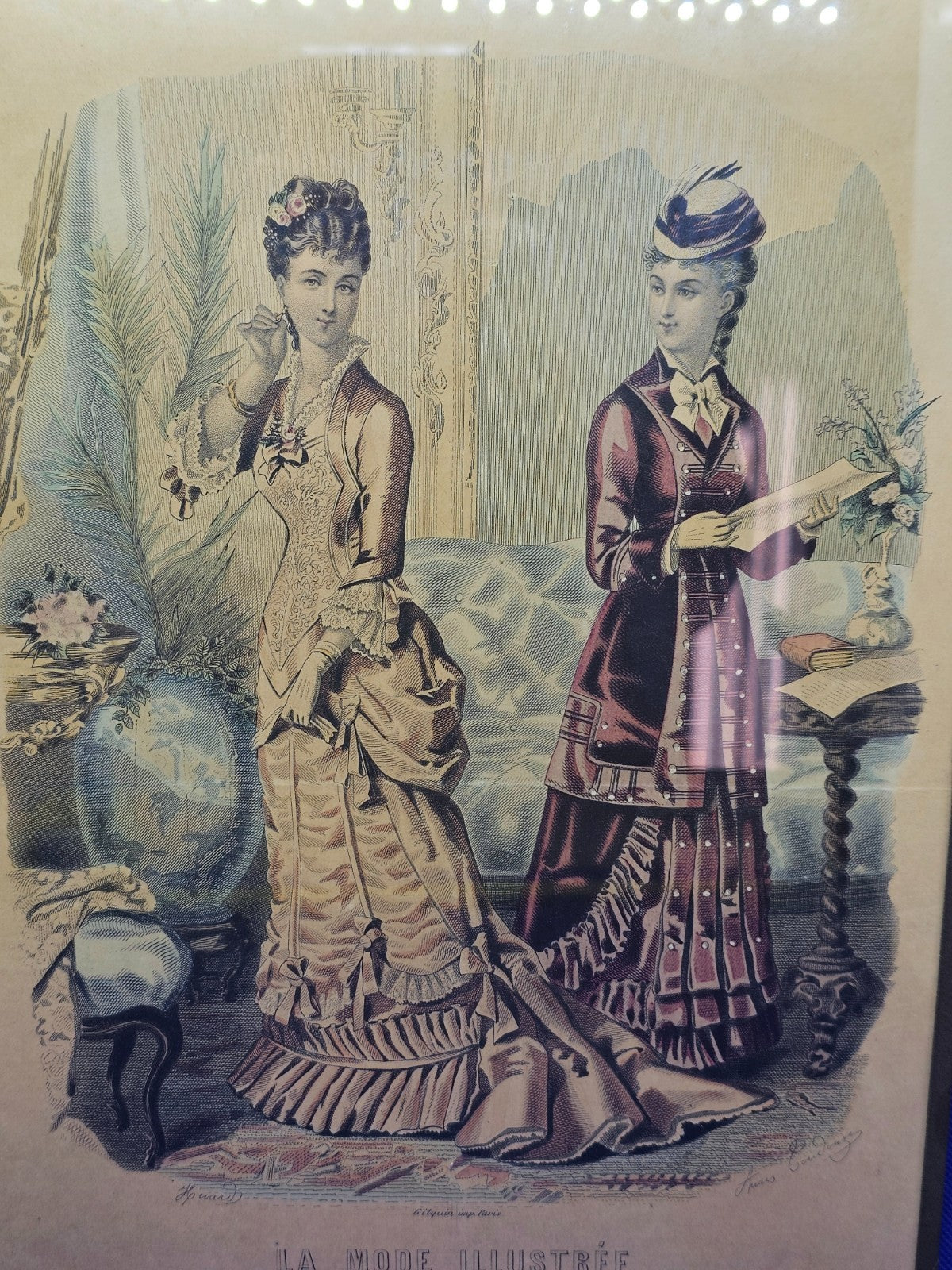 Gravure La Mode Illustrée 1878 n37 Toilettes Madame Fladry Cadre Vintage 36 cm6