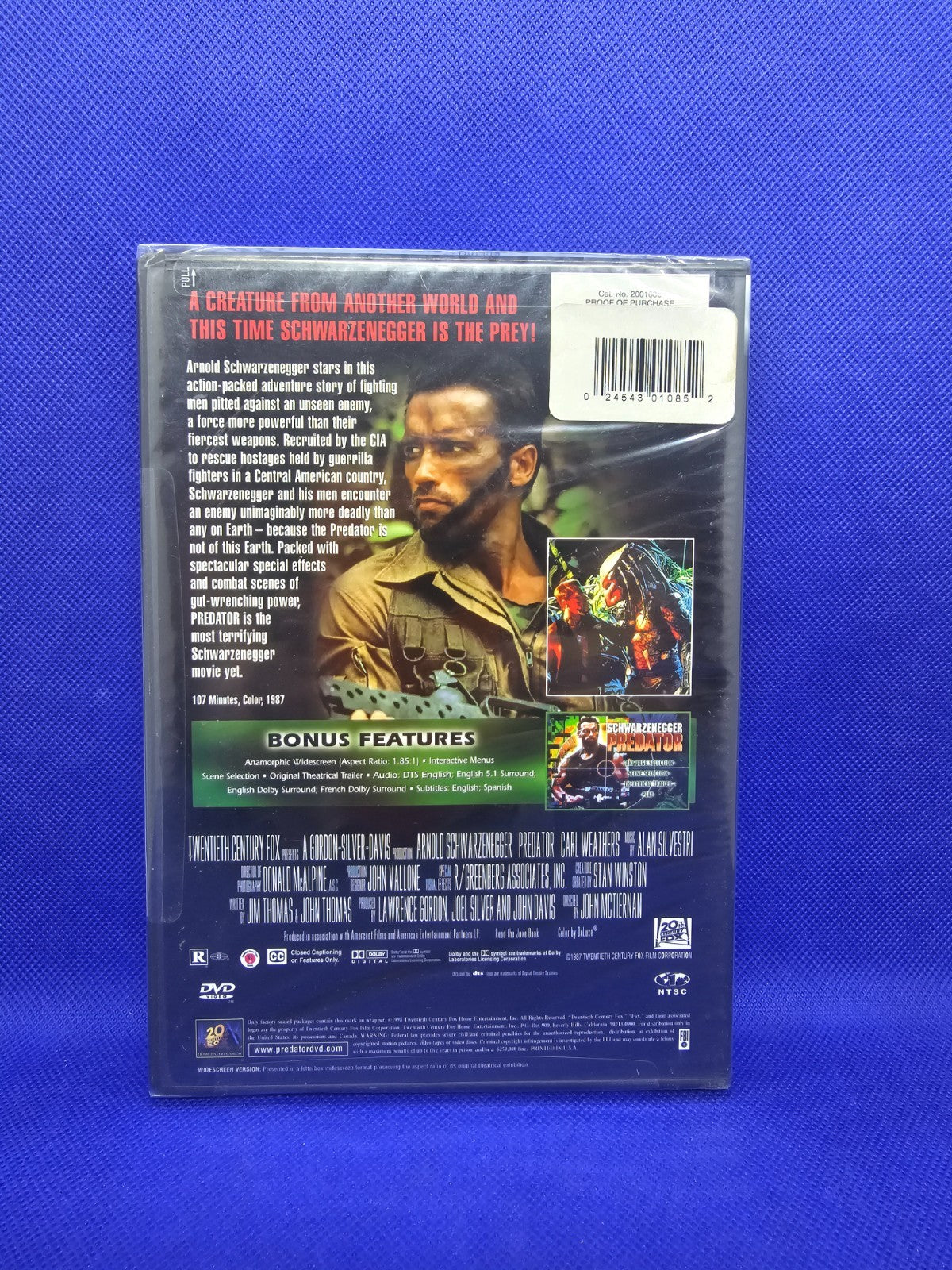 Predator DVD Zone 1 US Arnold Schwarzenegger 2001 DTS Widescreen NTSC1