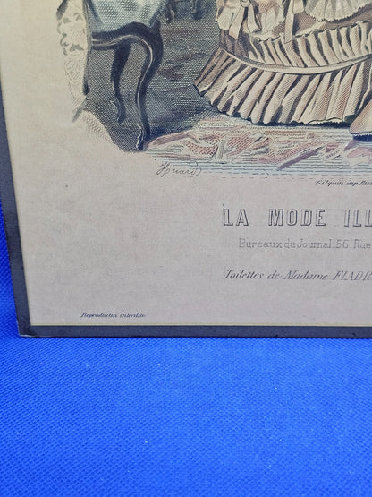 Gravure La Mode Illustrée 1878 n37 Toilettes Madame Fladry Cadre Vintage 36 cm1