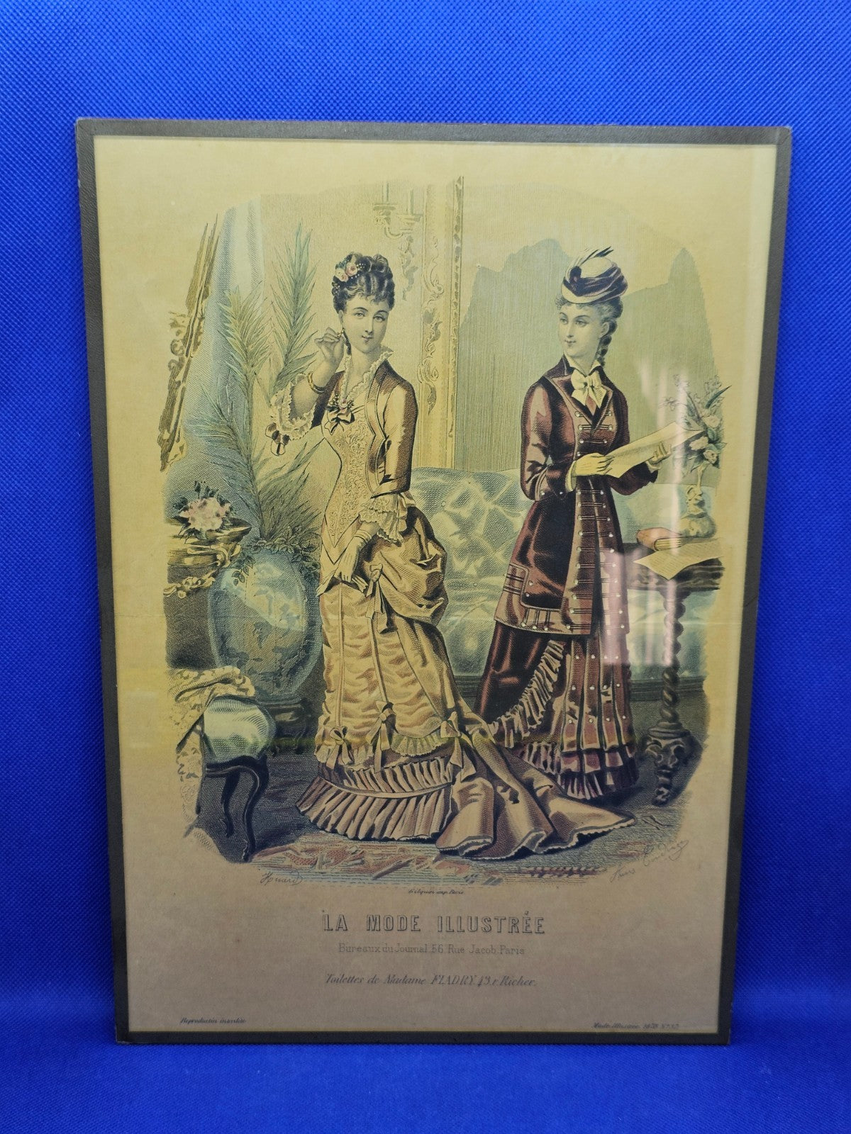 Gravure La Mode Illustrée 1878 n37 Toilettes Madame Fladry Cadre Vintage 36 cm0