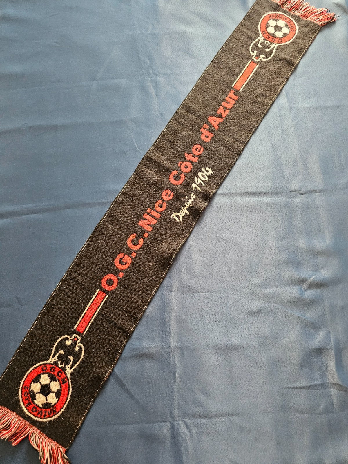 Écharpe OGC Nice Sieu Nissart Depuis 1904 Supporter Football Noir Gris1