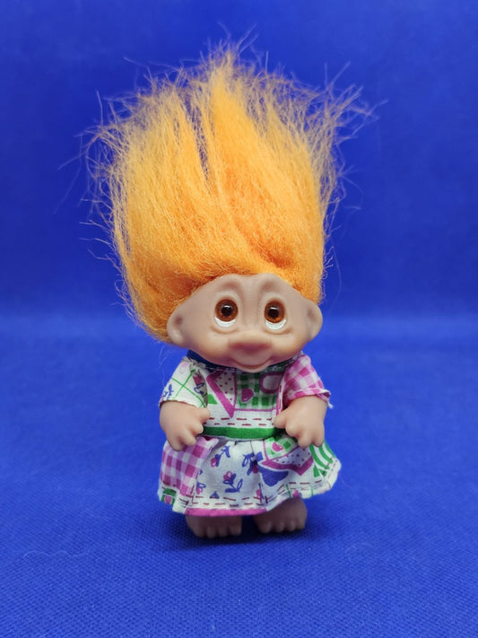 DAM Troll Vintage 1985 Cheveux Orange Robe Multicolore Good Luck Troll 13 cm0