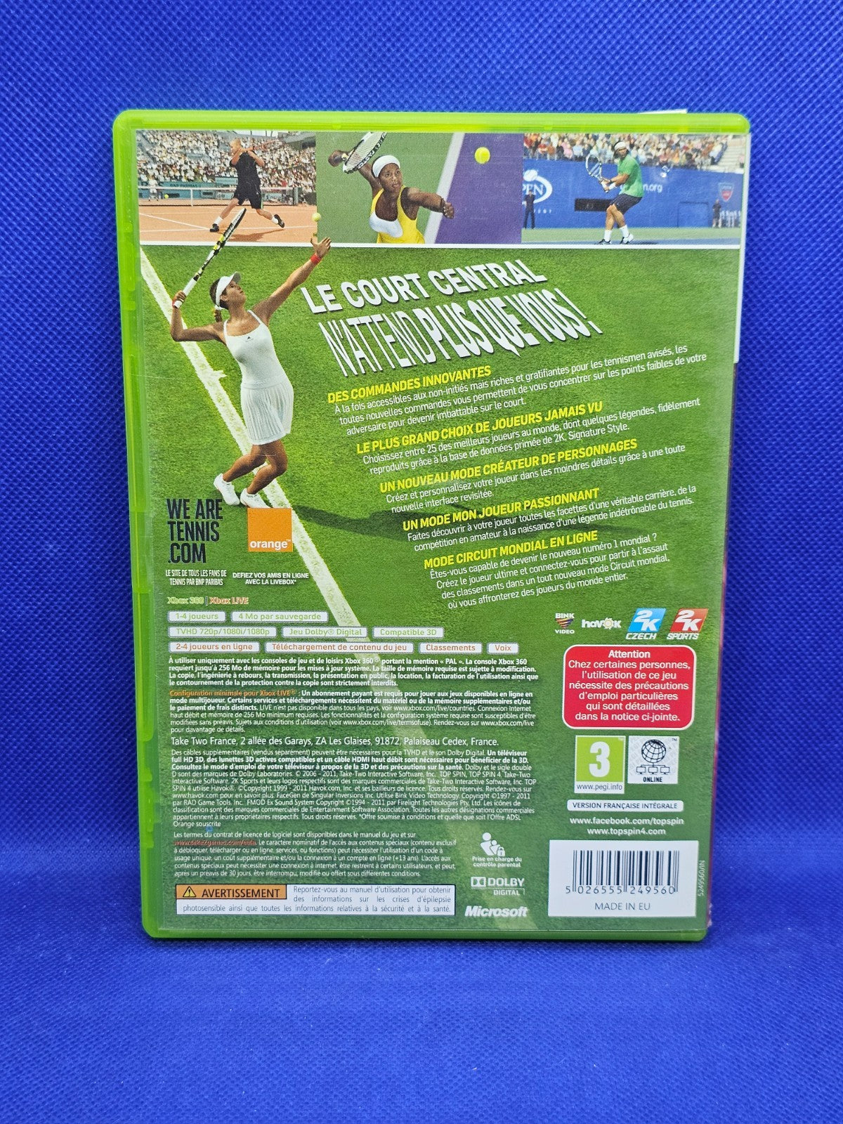 Top Spin 4 Xbox 360 2K Sports PAL Français Complet 2011 Tennis1